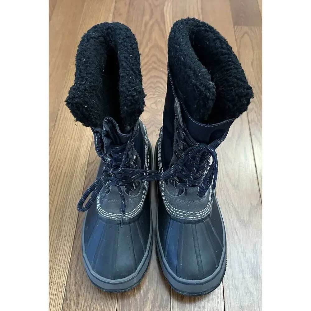 LL Bean Boots Insulated Snow Duck Waterproof Mens 8M Navy Blue Black Fleece‎